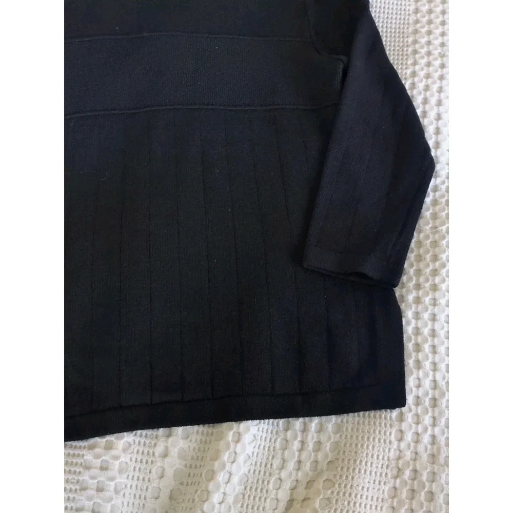 St John Basics Santana Knit Sweater Small Black Ribbed Pullover Side Slit 3/4‎